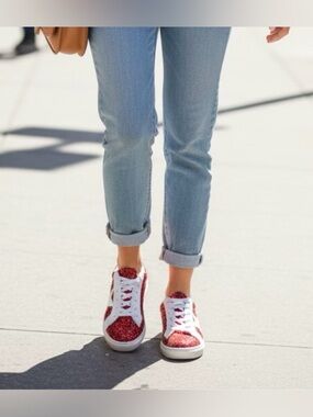 Party City Women's Red Glitter Sneakers with White Accents